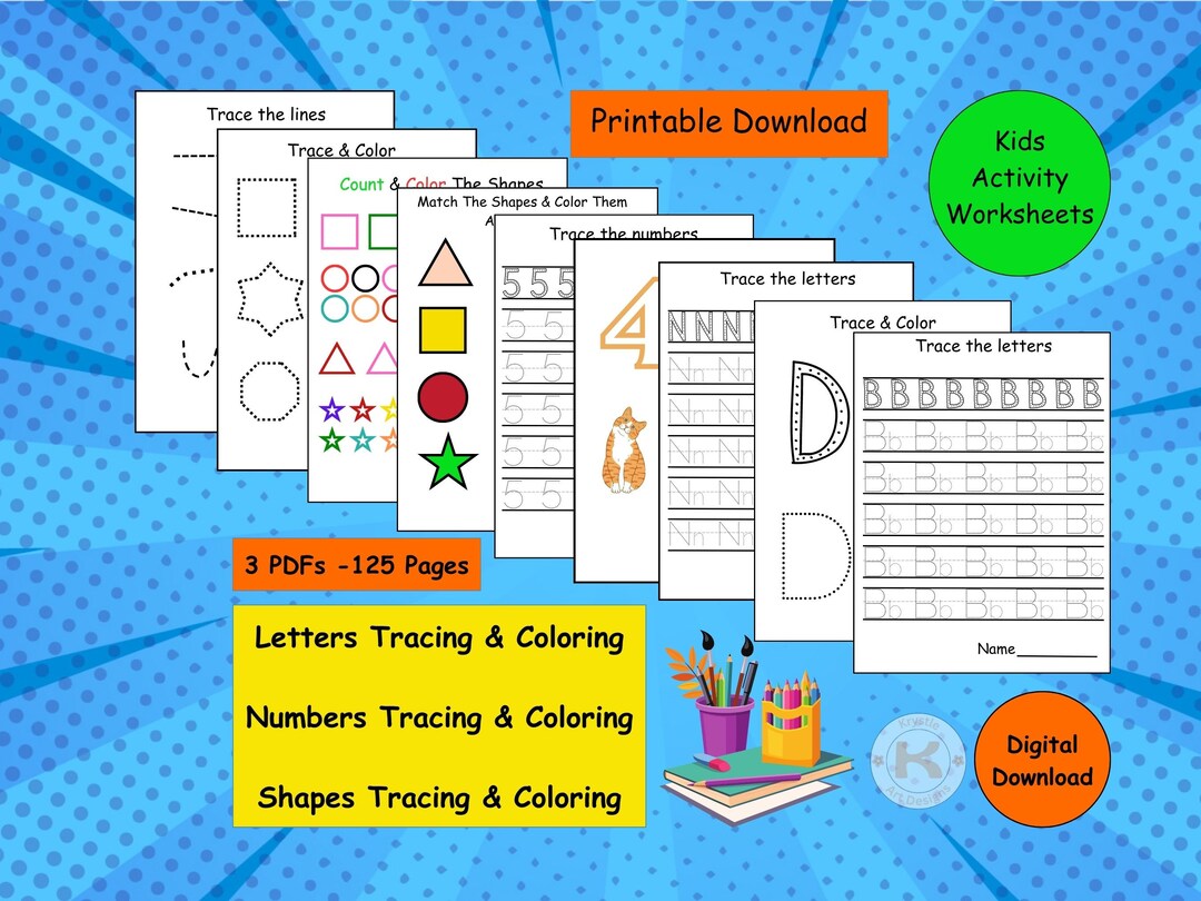125 Alphabet Tracing Worksheets. Numbers Tracing. Letters Etsy
