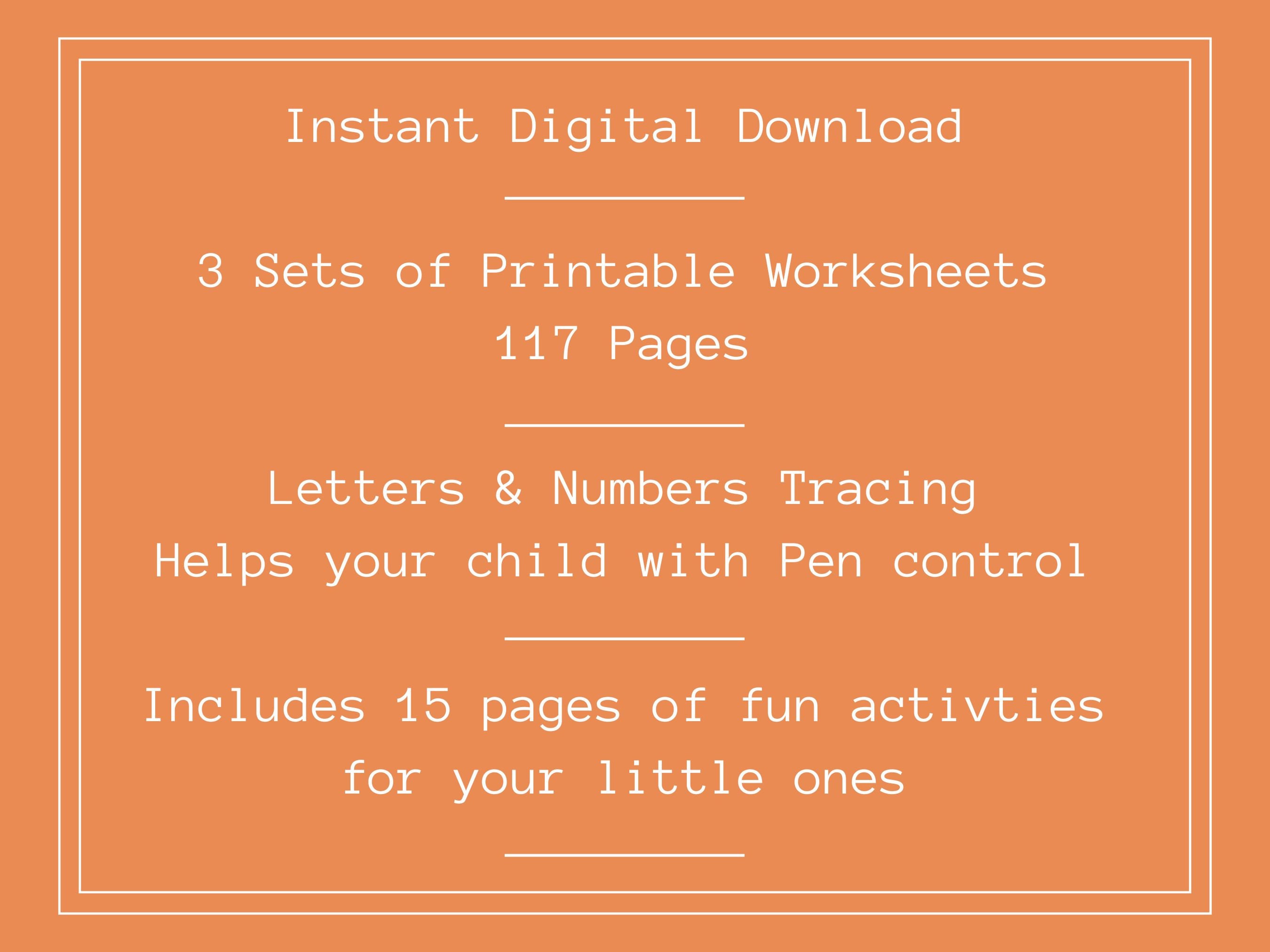 Handwriting Practice Worksheets Alphabet & Numbers Tracing Pages Pen