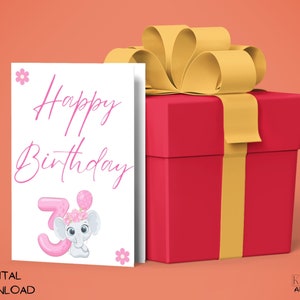 Druckbare Geburtstagskarte | Happy 3rd Birthday Karte | Digitale Geburtstagskarte mit Tiermotiven für 3 Jahre | Versende es digital oder drucke es aus