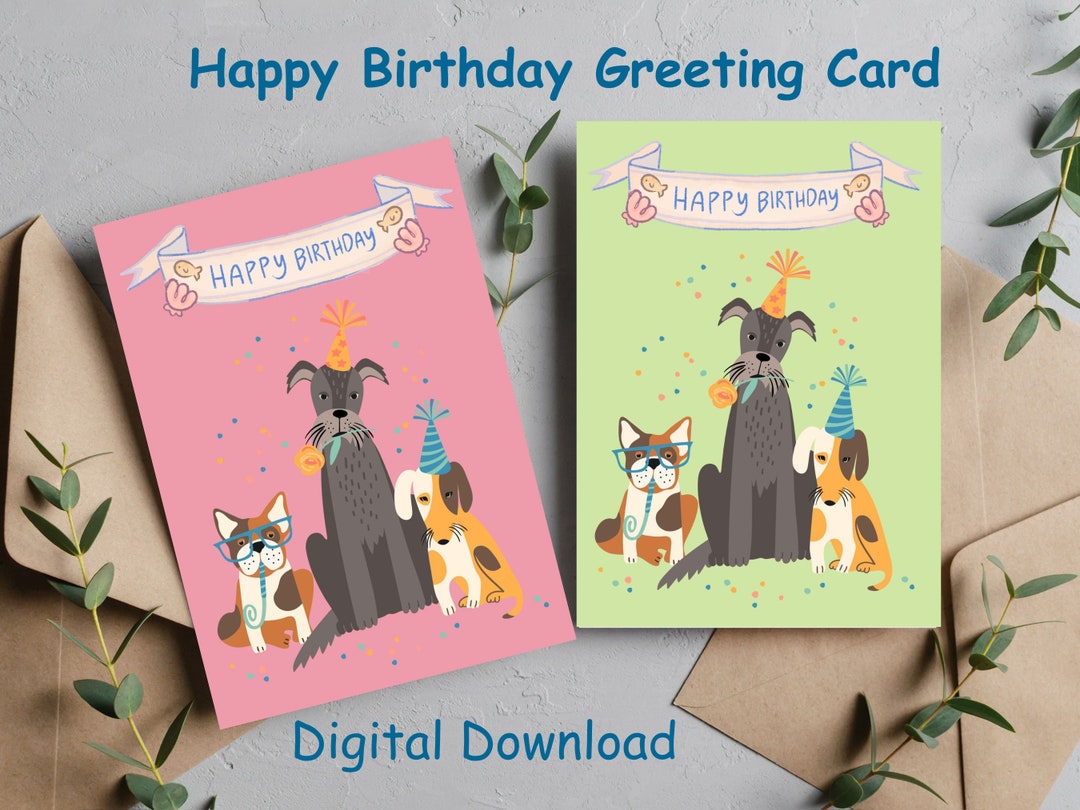 Dog Birthday Card printable Birthday Card 7x5in Cards for - Etsy