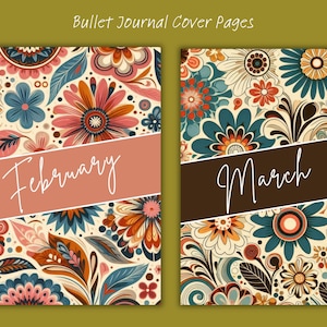 Monatsplaner Deckblätter | A5 & A4 Journal Bunte Monatliche Titel Seite Vorlage | Blumenmuster | Druckbare Blumen Deckblatt |