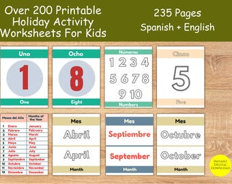 Spanish English Kids Worksheets: Bilingual Learning Activities (Digital Download)