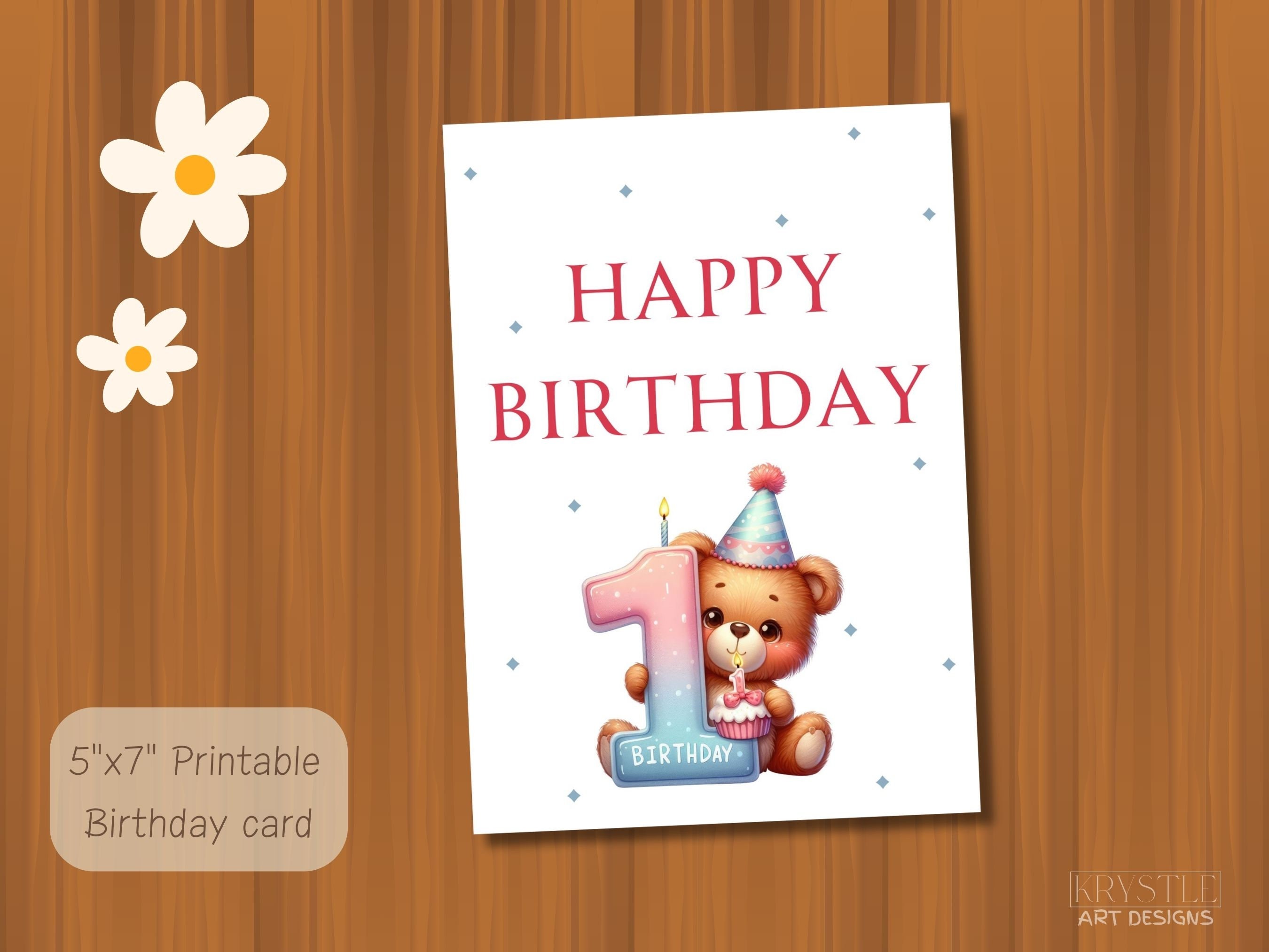 Printable Birthday Card | Happy First Birthday| 1st Birthday Greeting ...
