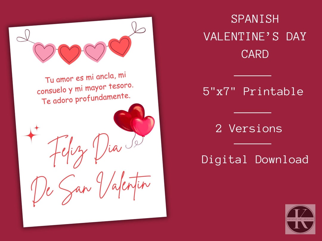 Spanish Valentine's Day Printable Card | Feliz Dia De San Valentin Card ...