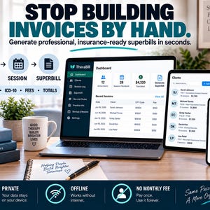 Bill-Invoice Generator for Therapists | Insurance Reimbursement Tool | CPT & ICD-10 Codes, Client Billing Software | Billing Software