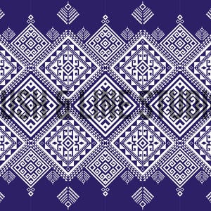 Thai Tribal Seamless Pattern in Indigo – Geometric Textile Design