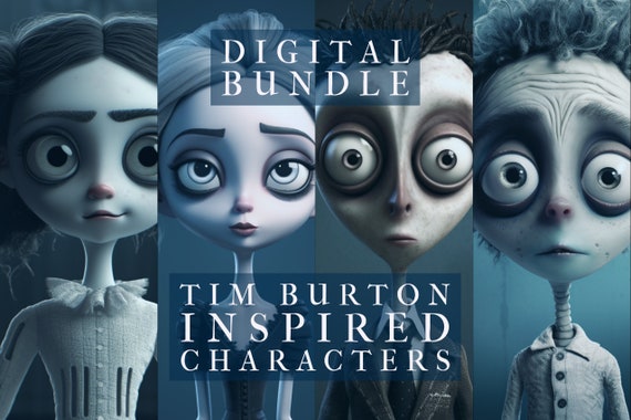 Tim Burton Inspired Characters Digital Bundle - 7 Digital Art downloads-  Printable Poster Image photo PNG