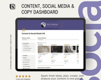 Notion Template Social Media & Content Planner, Content Creator Dashboard, Social Media Calendar for Notion