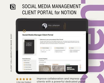 Notion Template Client Portal for Social Media Managers, Social Media Management Dashboard with Client Onboarding and Content Planner