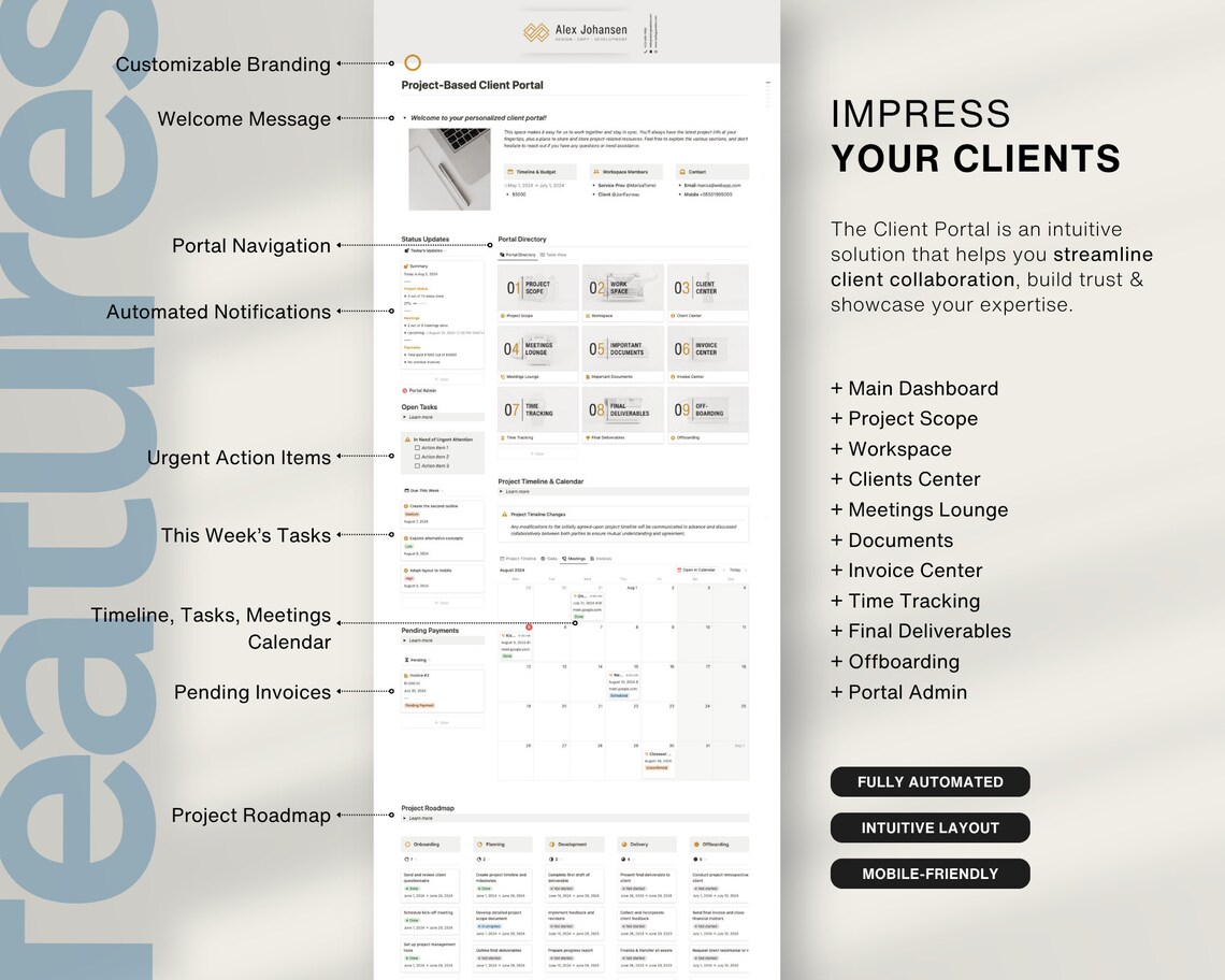 Notion Template Client Portal, Minimalist Client Dashboard, Project ...