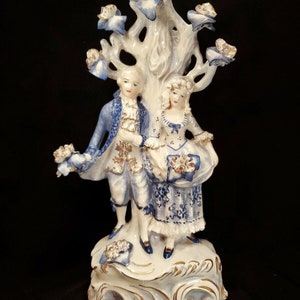 Rare Antiques Blue White Cordey Victorian Couple Figurine 5044