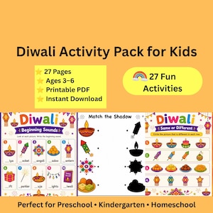 Diwali Activity Pack for Kids Ages 3–6 | 27 Printable Activities | Preschool & Kindergarten | Instant Download PDF