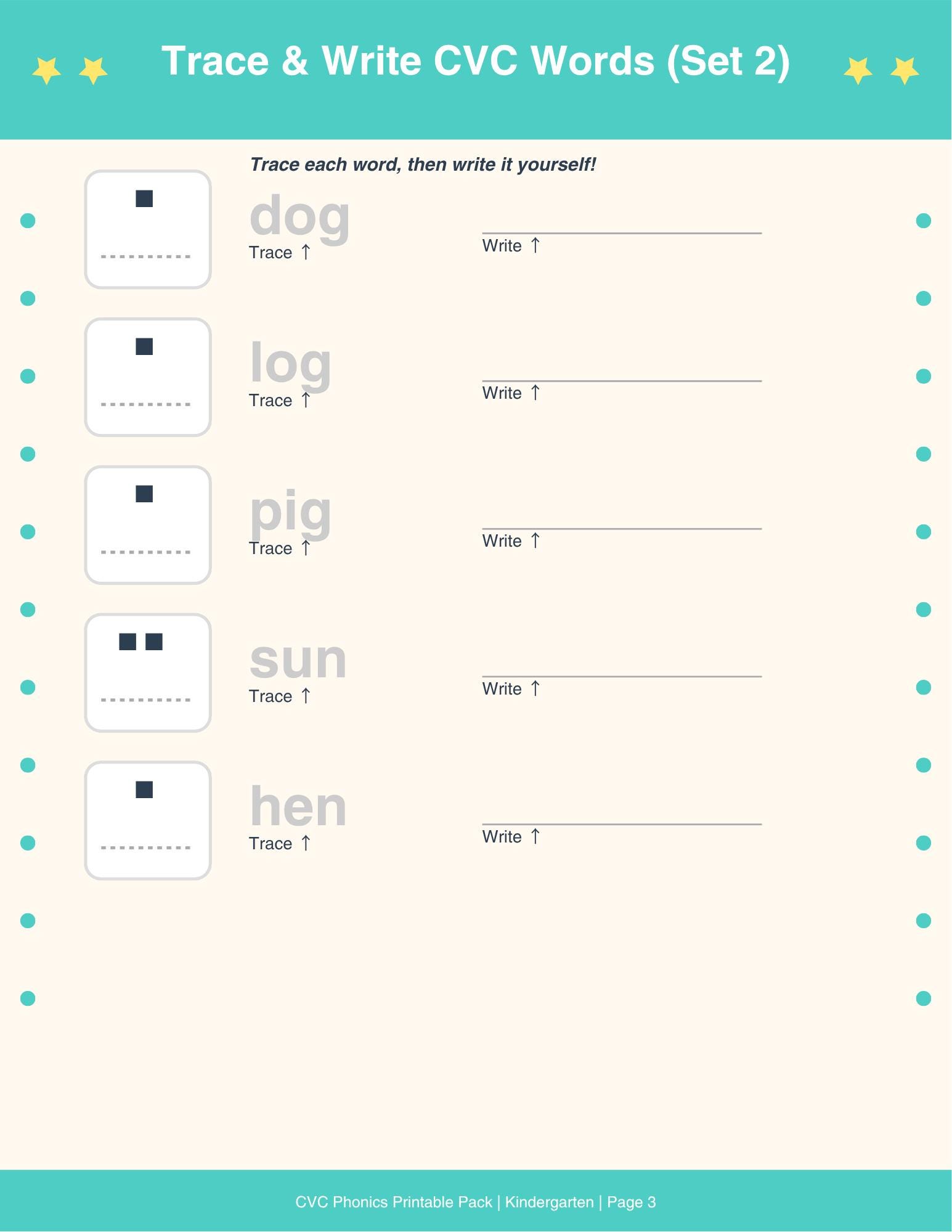 CVC Words Phonics Worksheets for Kindergarten | Trace, Read, Write ...