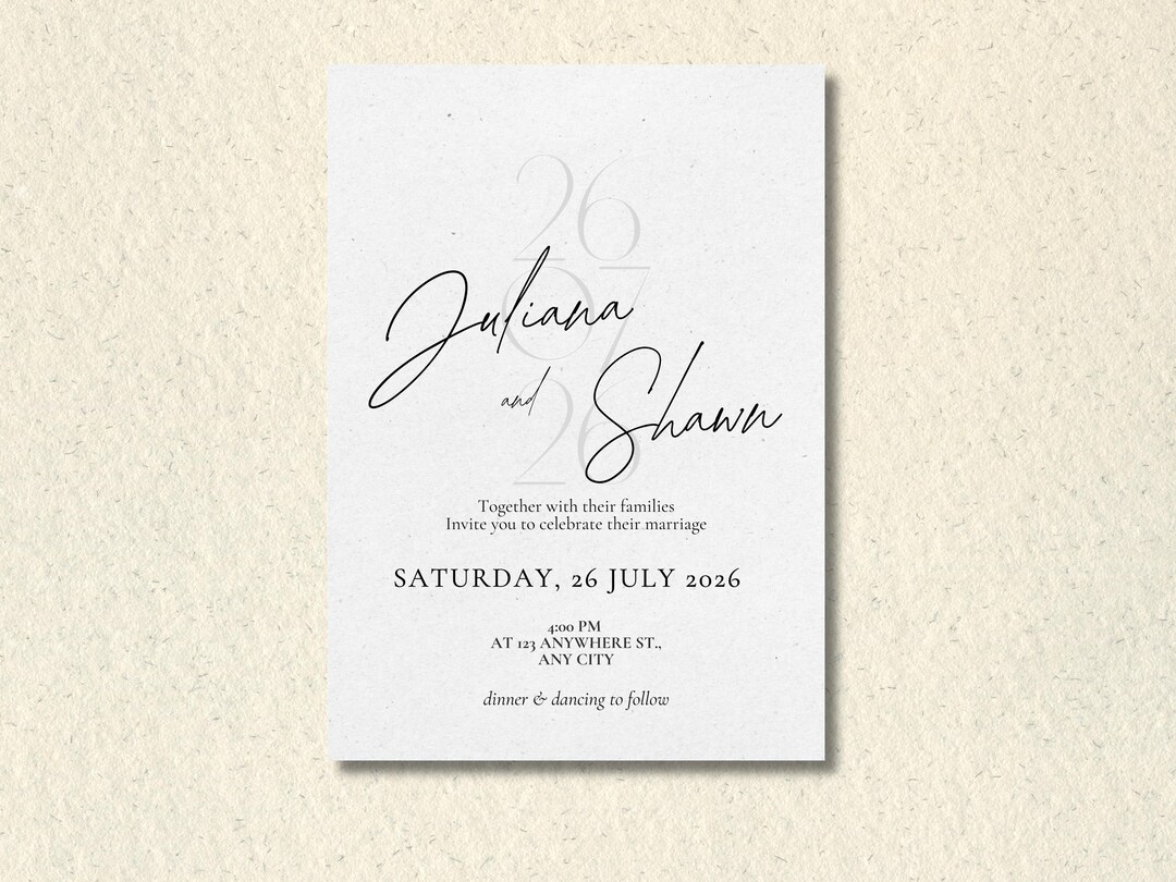 Modern Script Wedding Invitation Template | Editable Canva Invite (5x7 ...