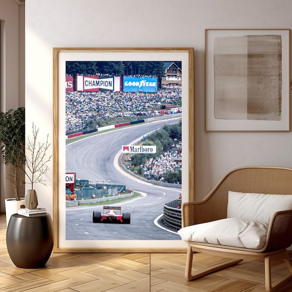 Ayrton Senna Belgique Spa Formule 1 GP affiche Impression, Mclaren F1 Canvas Wall Art, Idée cadeau sport automobile