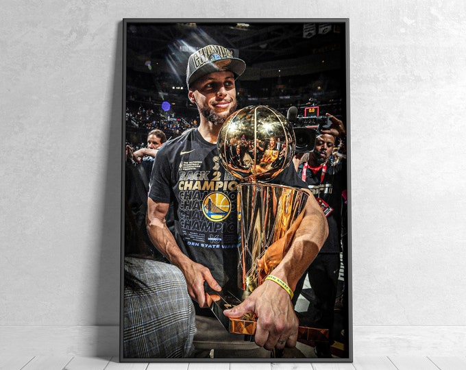 Steph Curry poster, NBA Championship canvas wall art, Basketball poster print, iconic sports poster