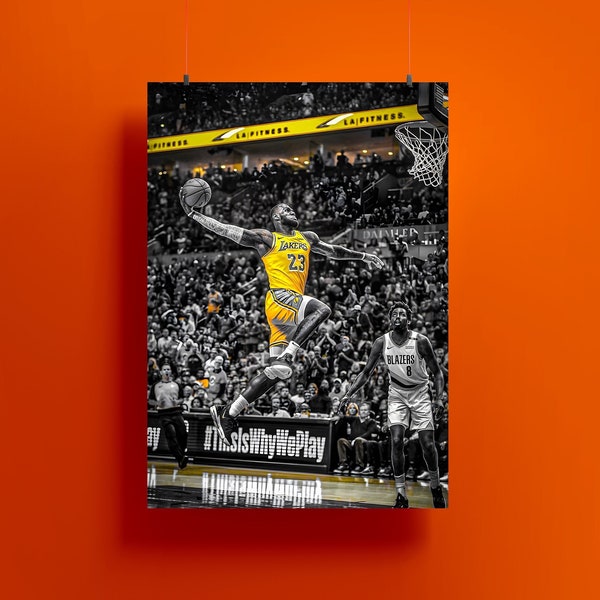 Lebron James poster, NBA Los Angeles Lakers Dunk Poster digital download