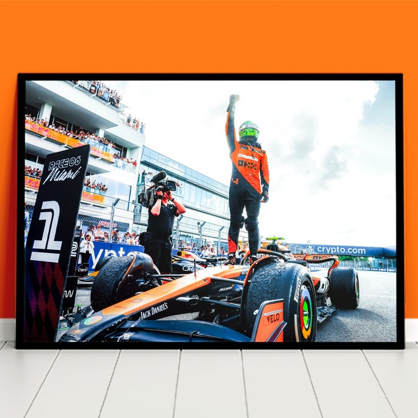 Lando Norris-Poster, Mclaren F1 Miami GP-Rennsieg, Formel-1-Leinwand-Wandkunst, Geschenkidee für F1-Fans