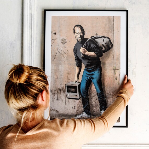 Steve Jobs Poster Print, Banksy Street Grafiti, Think Different 