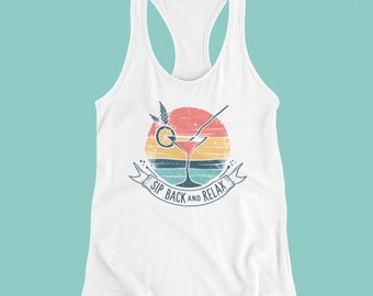 Sip Back and Relax Women's Racerback Tank Top, Casual Summer Top, Yoga Tank, Trendy Women's Clothing, Gift For Her - Beach Tank