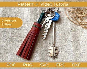 Tassel Keychain Template, Leather Tassel Keychain PDF Pattern, Tassel Bag Charm PDF Pattern, Fringe Keychain SVG, Faux Leather KeyChain Svg