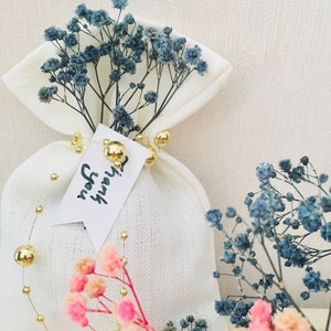 Bustina di lino di fiori secchi dettagliati di perle d'oro, Bulk in bustina di lavanda bomboniere, regali di nozze personalizzati, addio al nubilato