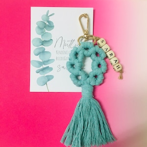 Personalized Macrame Name Keychain Bridesmaid Favors, Boho Baby Shower Favors in Bulk, Welcoming Baby Macrame Gifts, Sweet 16