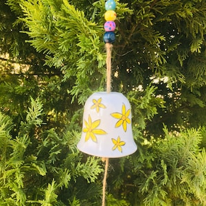 Ceramic Wind Chime , Handmade Hanging Bell, Memorial Wind Chimes, Garden Decor with Flowers, Breezy Chiming