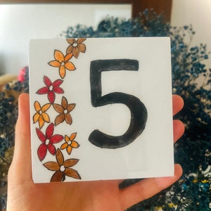 White Narcissus Ceramic Address Sign, Custom Floral House Numbers, Handmade Door Numbers, Tile Letter Sign