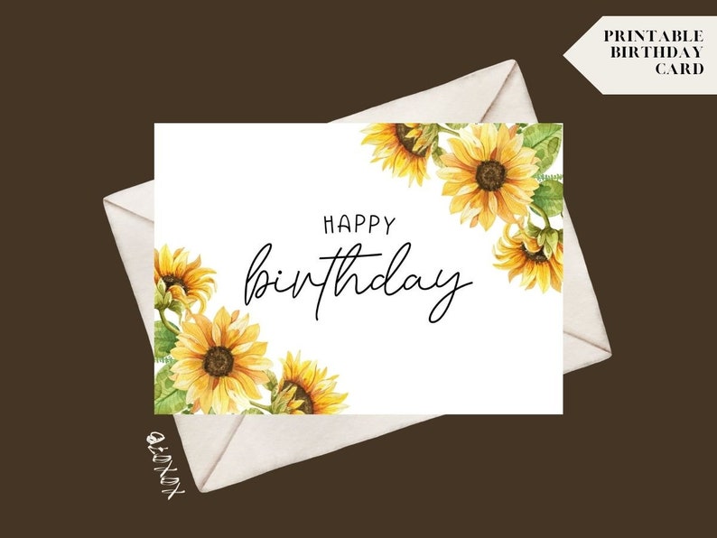 Printable Sunflower Birthday Card Birthday Card Printable - Etsy