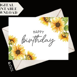 Printable Sunflower Birthday Card , Birthday Card , Printable Greeting ...