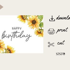 Printable Sunflower Birthday Card , Birthday Card , Printable Greeting ...