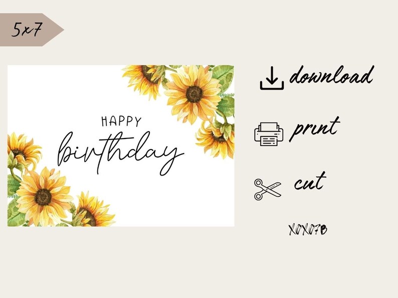 Printable Sunflower Birthday Card , Birthday Card , Printable Greeting ...