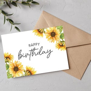 Printable Sunflower Birthday Card Birthday Card Printable - Etsy