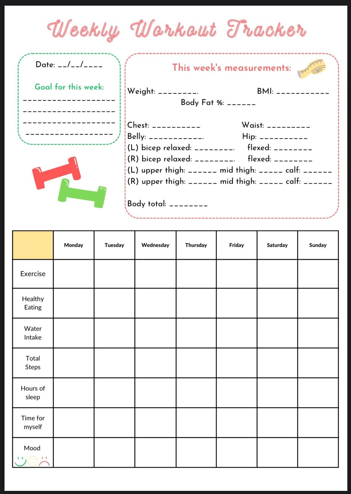 Fitness Tracker With Tracking Graphs - Etsy