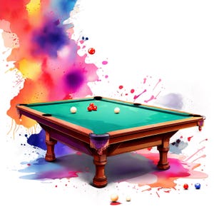 Table de billard aquarelle PNG 14, clipart sport, lot de cliparts, téléchargement immédiat, scrapbooking, art numérique, travaux manuels, usage commercial