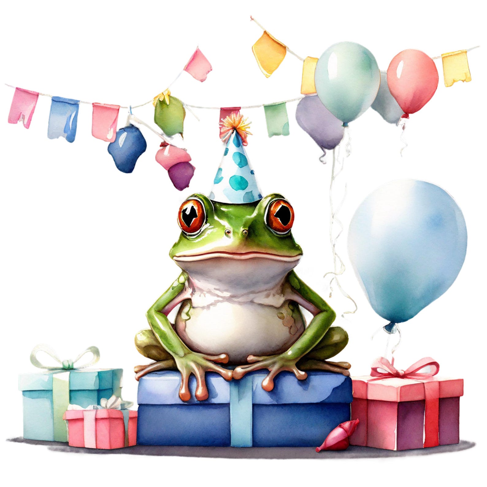 18 PNG Watercolour Cute Frog Birthday Celebration, Animal Clipart ...