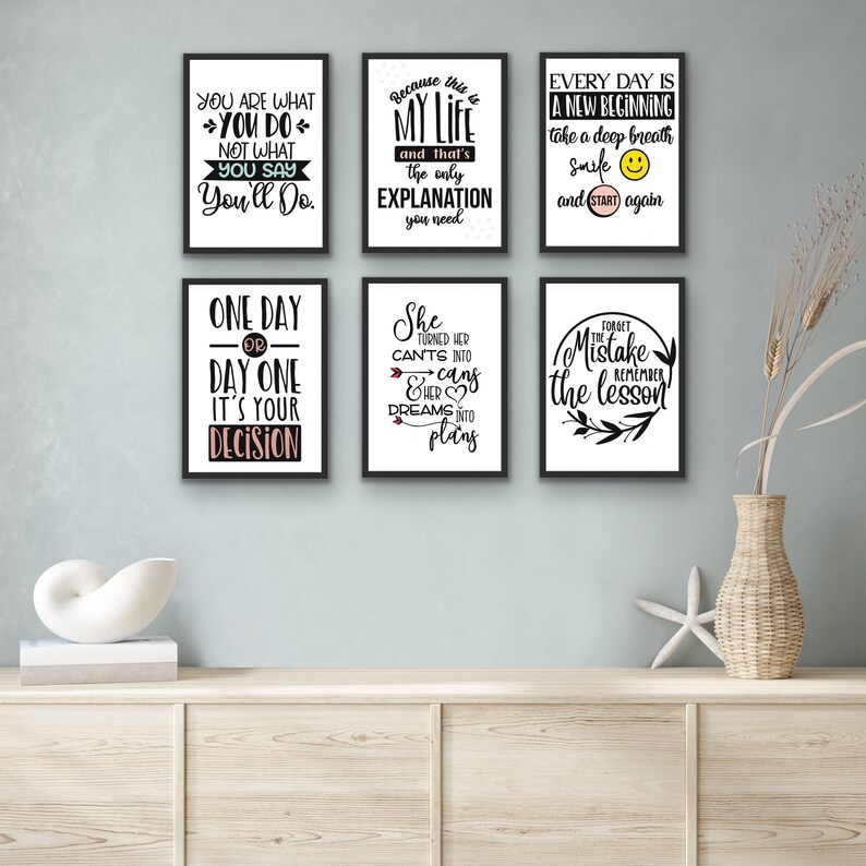 Inspirational Quotes Wall Art Set of 6 Office Wall Decor Positive