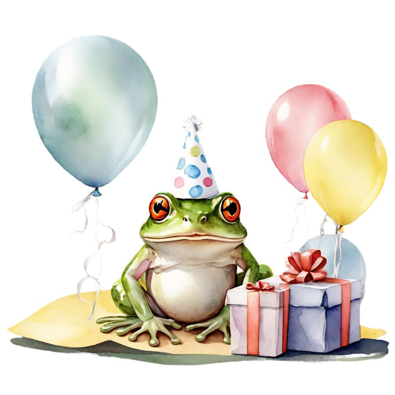 18 PNG Watercolour Cute Frog Birthday Celebration, Animal Clipart ...