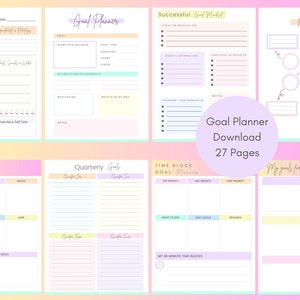 Zielplaner Bundle, Mind Map, Neujahr, tägliche, monatliche, quartalsweise Ziele, Produktivität, Positivität, bedruckbar, Zeitblock Ziel, digital
