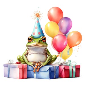 18 PNG Watercolour Cute Frog Birthday Celebration, Animal Clipart ...