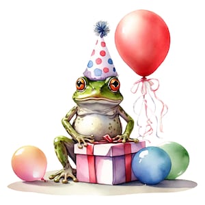 18 PNG Watercolour Cute Frog Birthday Celebration, Animal Clipart ...
