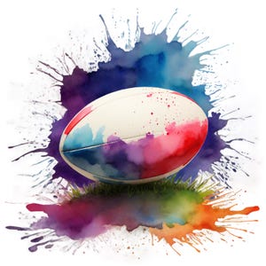 Watercolour Rugby Ball Clipart - 13 PNG Splash Art Designs for DIY Projects, Crafts & Sports Themed Decor, instant download, commercial use