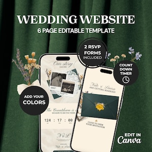 Luxury Wedding Website Template | Olive Green Digital Invitation with RSVP and Envelope Animation