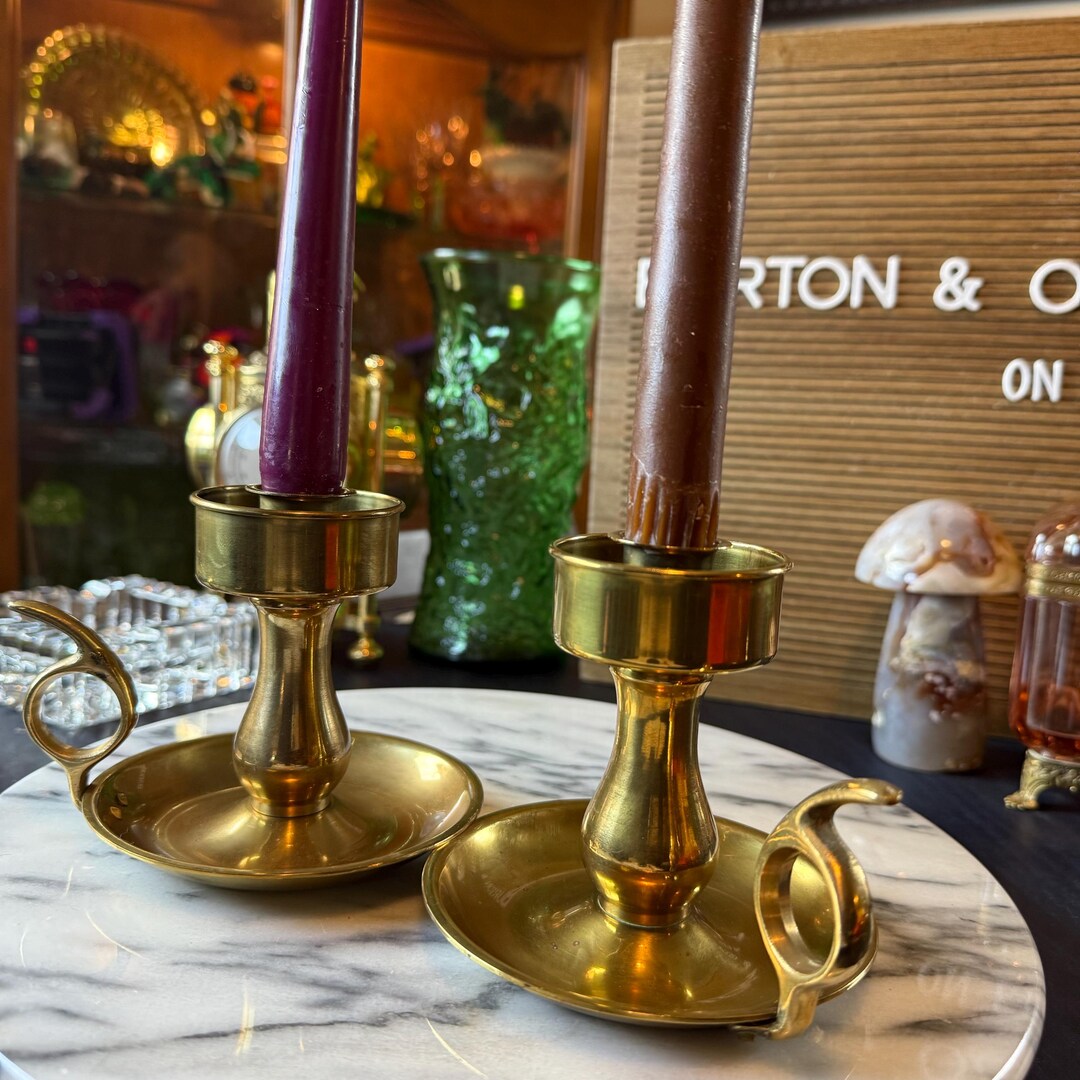 Vintage Solid Brass Chamber Candlestick Holders SET of 2 – 4.5” Round ...