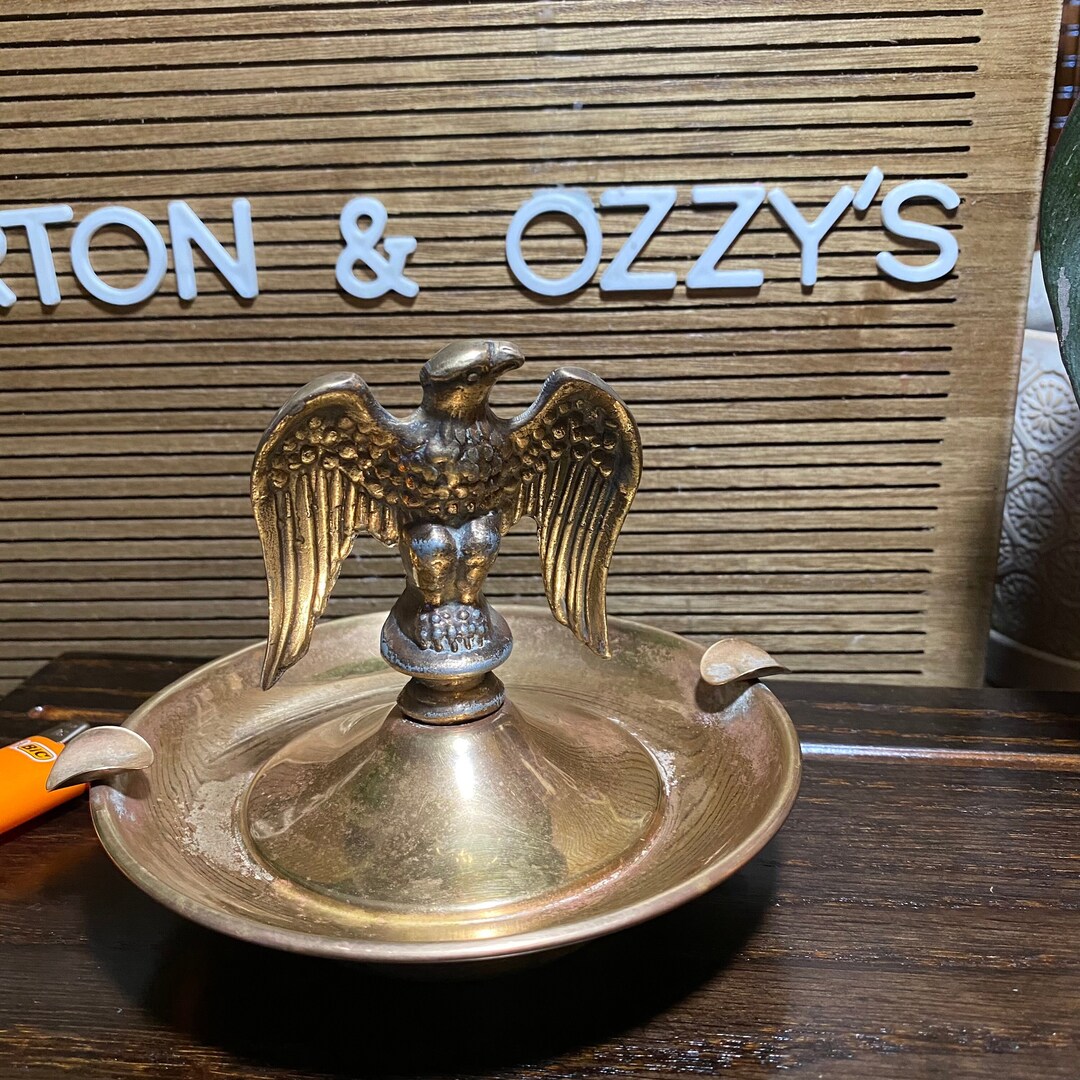 Vintage Brass Eagle Ashtray Bald Eagle Finial Americana Gold Etsy