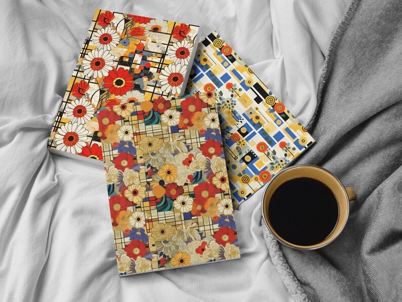 Klimt & Mondrian Inspired Floral Digital Paper 12 Seamless Tile Designs ...