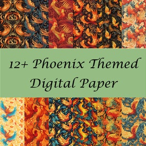 Magnifiques motifs de carreaux sans couture sur le thème de Phoenix | Papier numérique | Images téléchargeables haute résolution | Parfait pour le bricolage, l'artisanat et la décoration