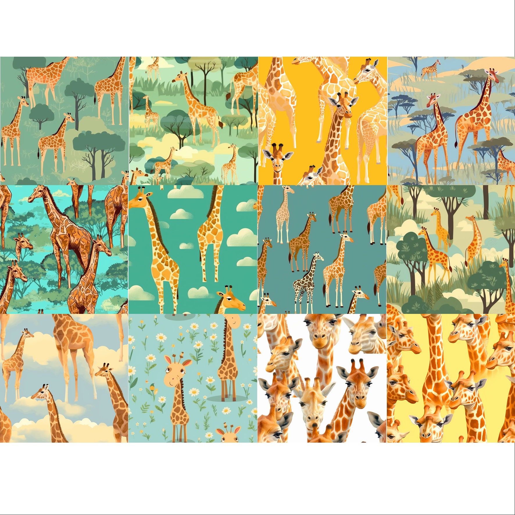 Giraffe Extravaganza Digital Paper Pack - Seamless Safari Patterns for ...