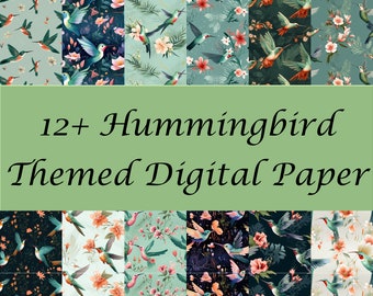 Hummingbird-Themed Digital Paper - 12 Seamless Tile Designs - PNG, SVG, 300DPI Formats